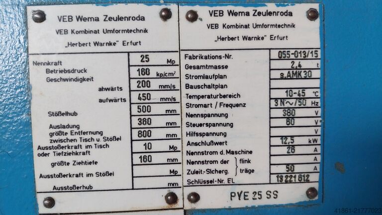 Hidraulikus egyoszlopos prés húzópárnával ZEULENRODA PYE 25 SS