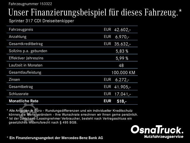Furgão basculante MERCEDES-BENZ Sprinter 317 CDI Dreiseitenkipper Klima, MBUX