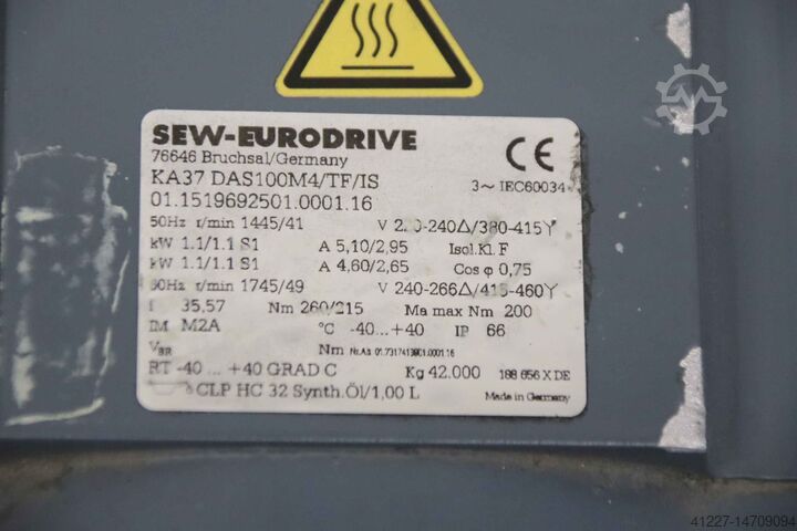 Getriebemotor 1,1 kW 41 U/min SEW-Eurodrive KA37 DAS100M4/TF/IS