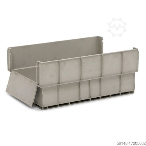 Gebruikte Euronorm stapelbakken met 2 delig deksel L:585,B:385,H:250mm grijs. 50ltr Kruizinga 98-1990GB-PAL