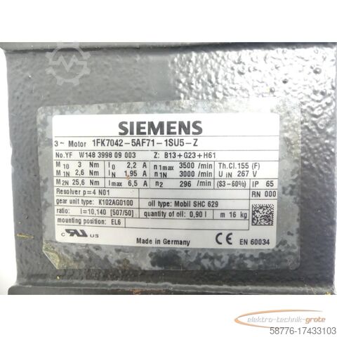 Silnik Siemens Siemens 1FK7042-5AF71-1SU5 - Z Servomotor SN: YFW148399809003
