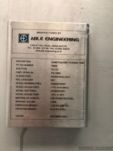 Rezervoar pod pritiskom od nerđajućeg čelika Able Engineering 
