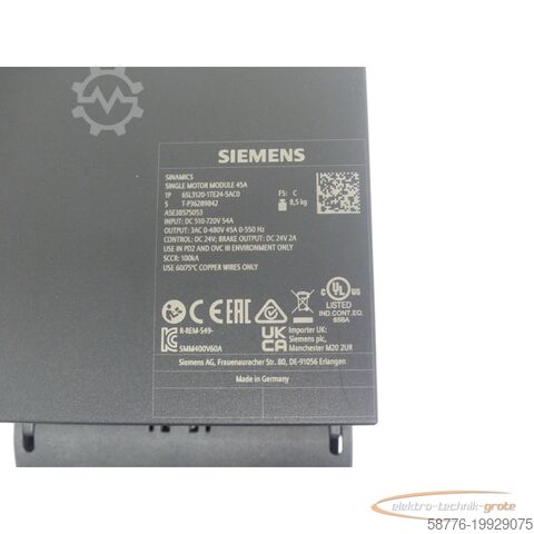 Siemens komponent Siemens 6SL3120-1TE24-5AC0 Single Motor Module SN:T-P36289842 - Neuwertig! -