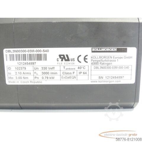Kollmorgen Motor Kollmorgen DBL3N00300-03M-000-S40 Servomotor SN:1212454897