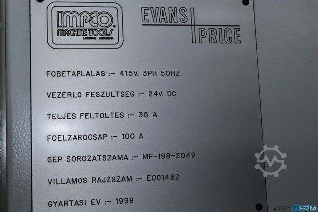 Impco Machine Tools Evans & Price MF-198-2049