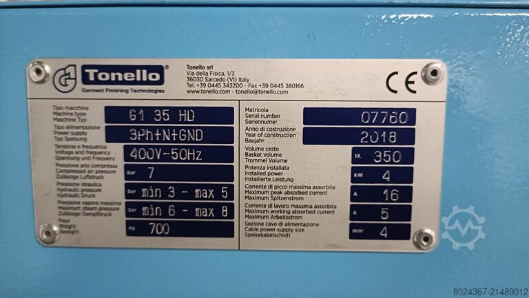 Průmyslová pračka Tonello G1 35 HD