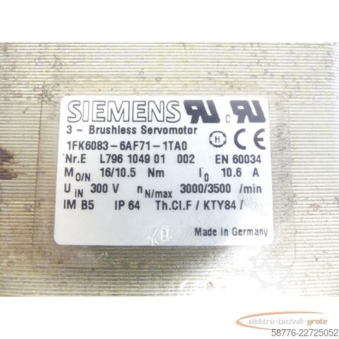 Kontrol ünitesi Siemens 1FK6083-6AF71-1TA0 Servomotor SN: EL796104901002