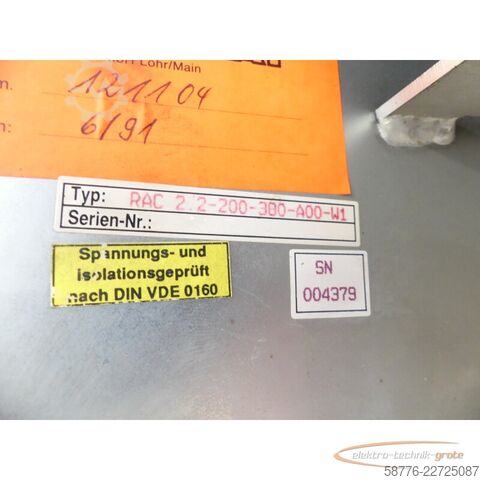 Componente Indramat RAC 2.2-200 - 380-A00-W1 AC - Mainspindle Drive SN:004379