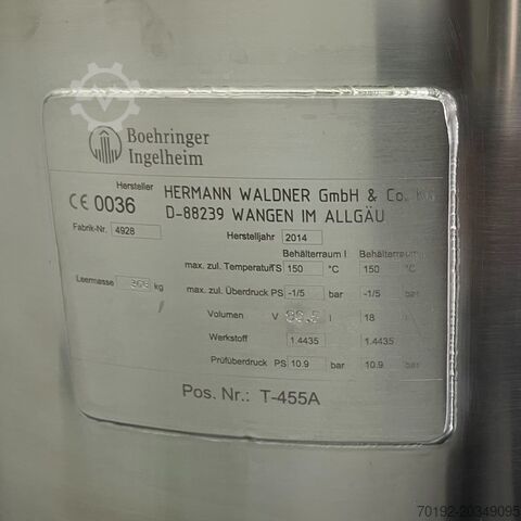 Cuve sous pression mobile pharmacie 90,5 litres, Aisi316 avec agitateur magnétique Waldner K0171