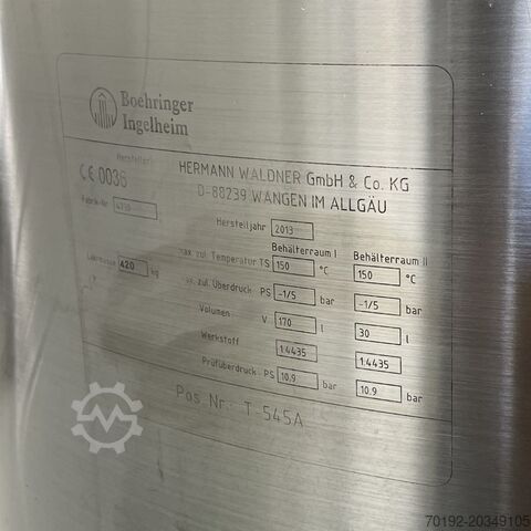 Cuve pharmaceutique sous pression mobile de 170 litres, Aisi316 avec agitateur magnétique Waldner K0170