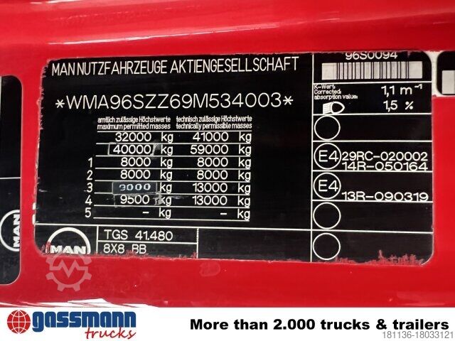 Truck chassis MAN TGS 41.480 8X8 BB, Motorabtrieb
