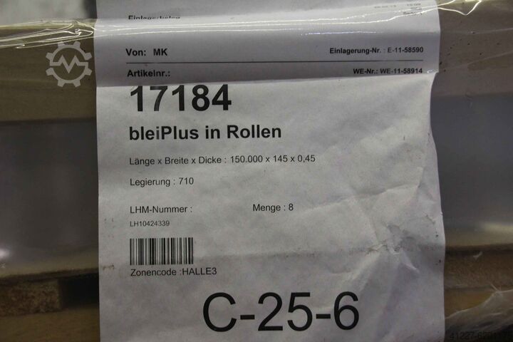 Gewalst lood MK 150.000 x 145 x 0,45 mm