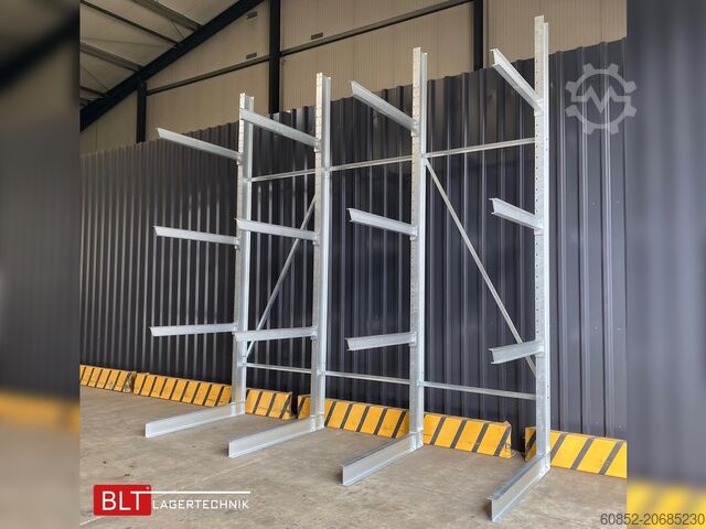 Draagarmrek ca. 4,02 lfm. Kragarmregal H: 416 cm T: 137 cm , 750 kg/Arm , 4 Lagerebenen