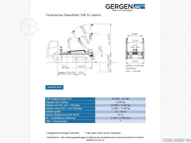Skip truck VOLVO FM 410 6X2 Gergen TAK VL Adonis 2.Achs Lenk+Lift