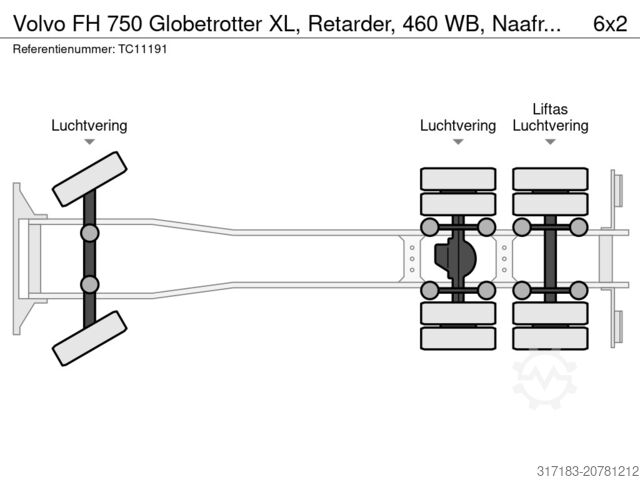 Chasis con cabina Volvo FH 750 Globetrotter XL, Retarder, 460 WB, Naafr...
