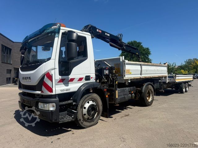 Tre-sidet tipbil IVECO 140E250 Kipper mit HIAB Kran möglich mitAnhänger