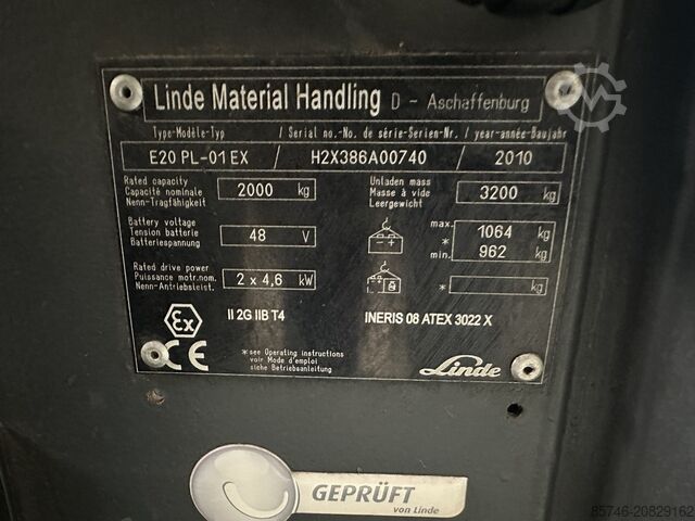 E 20 PL - 386 / 01 - Atex Proplan EX 2G / Zone 1 !! NEW battery !! LINDE E 20 PL - 386 / 01 - Atex Proplan EX 2G / Zone 1 !! NEW battery !!