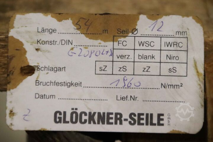Lina dźwigowa Ø 12 mm 54 m Glöckner-Seile 7x18 rechtsg. Rettungszug
