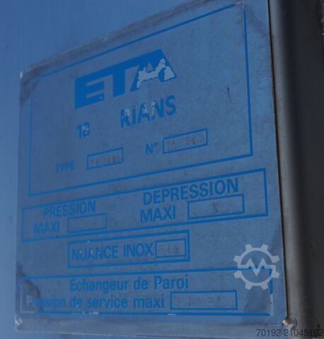 21940 liter värmbar/kylbar tank tillverkad av V4A med propelleromrörare ETA K0126