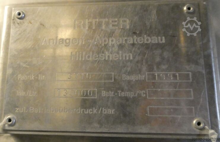 130000 liter isolerad lagringstank tillverkad av V2A med propelleromrörare Ritter (HBB Hildesheimer Behälterbau) K0124