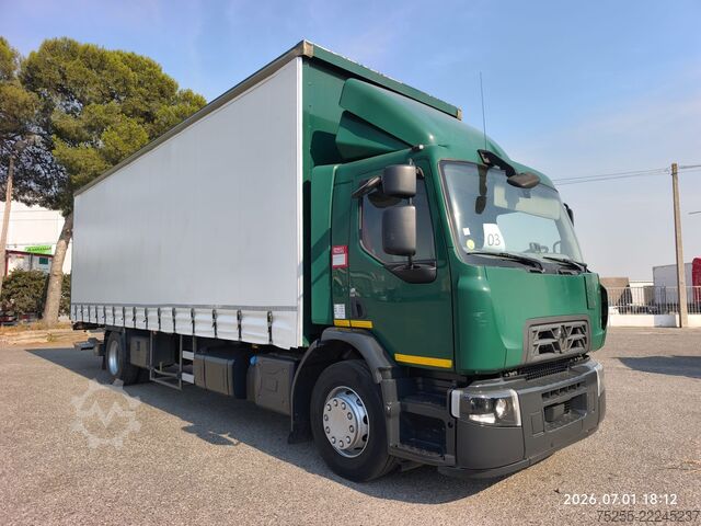 Camion cu platformă și prelată RENAULT 18.280 D WIDE