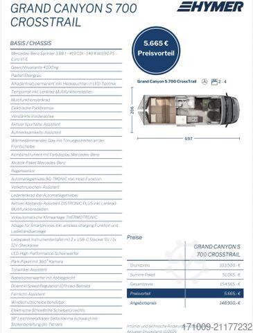 Kamper HYMER/ERIBA Grand Canyon S CrossTrail 700 AHK 2.8T Leder