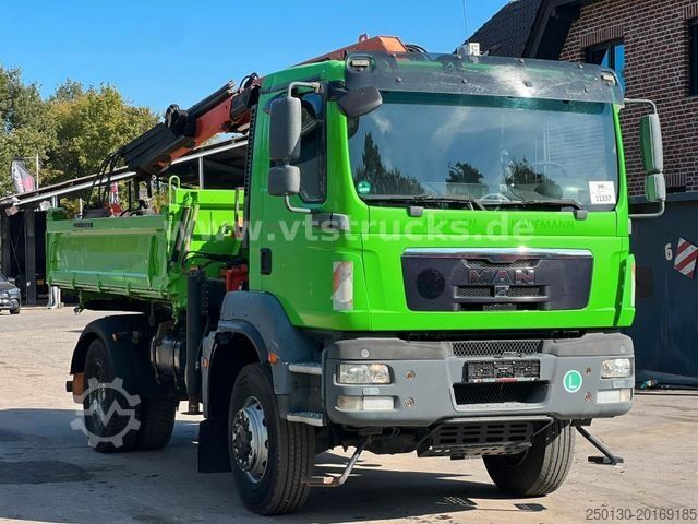 Three-sided tipper truck MAN TGM 18.340 4x2 Meiller DSK + Palfinger-Ladekran