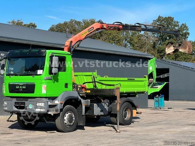 Three-sided tipper truck MAN TGM 18.340 4x2 Meiller DSK + Palfinger-Ladekran