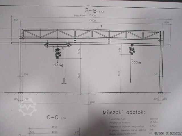 Hallenkraan, kraan, bovenloopkraan DEMAG  800 kg + 630 kg  + Laufschiene (3456)