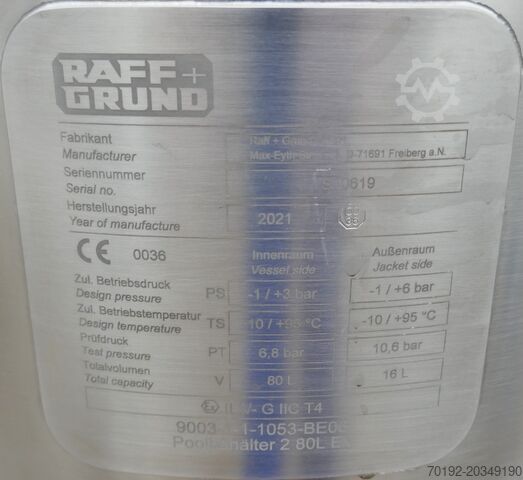 Cuve de procédé pharmaceutique mobile, chauffable/refroidissable de 80 litres, inutilisée, Aisi 316  Raff & Grund 9888