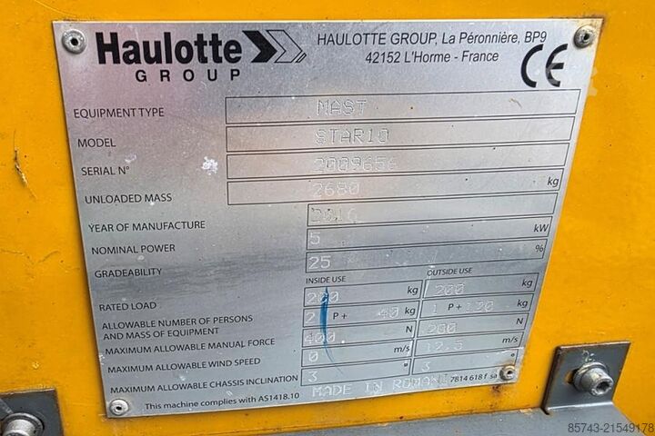 Ollós emelő Haulotte STAR 10 Electric, 10m Working Height, 3m Reach, 20