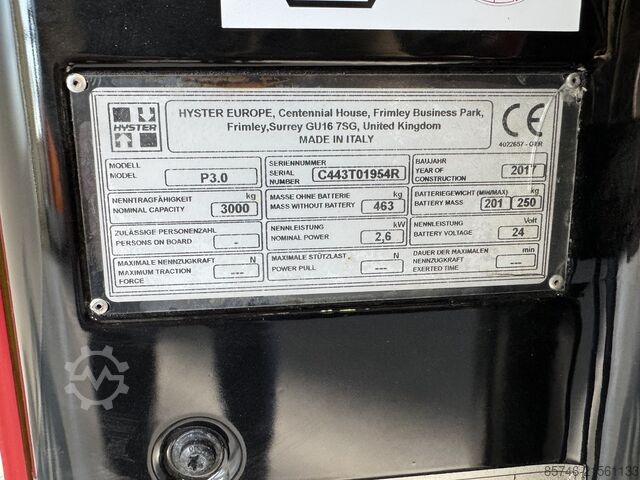 P 3.0 Atex Pyroban EX 2G / Zon 1 !! NYTT batteri !! HYSTER P 3.0  Atex Pyroban EX 2G / Zone 1 !! NEW battery !!