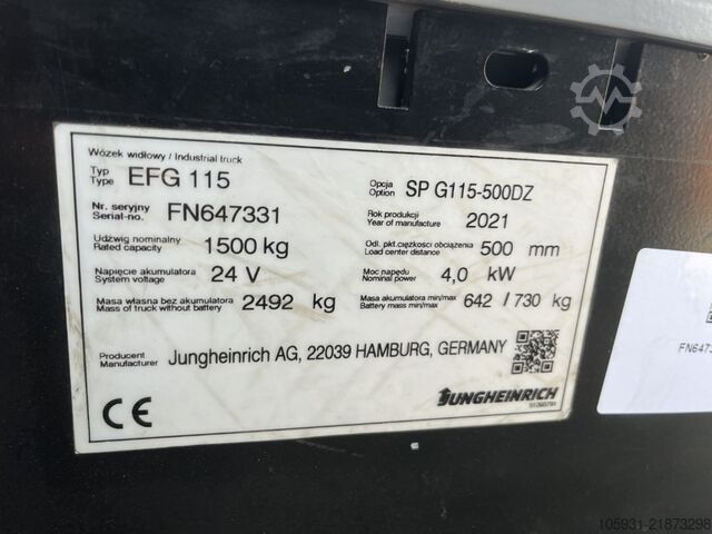 Elektrický 3kolový vysokozdvižný vozík Jungheinrich EFG115