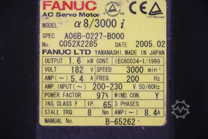 Servomotor 1,6 kW 3000 rpm Fanuc Santenberg A06B-0227-B000 GTC S 2