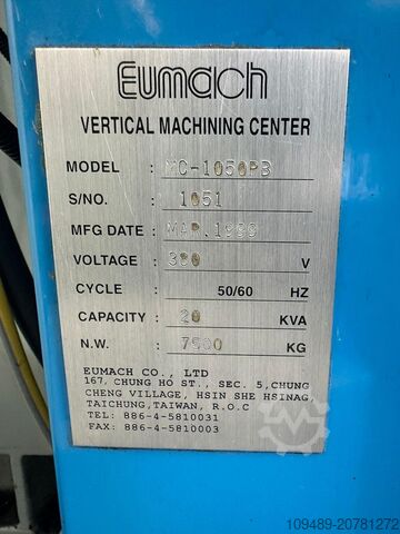 Centro de mecanizado vertical EUMACH MC 1050 P incl. NIKKEN 4te - Achse