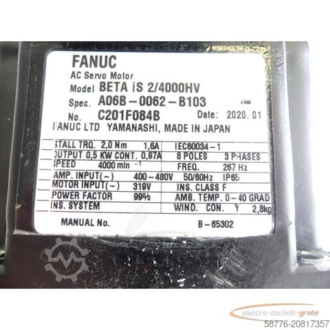 Unidad de control Fanuc A06B-0062-B103 AC Servomotor SN: C201F084B mit Pulsecoder A860-2020-T301