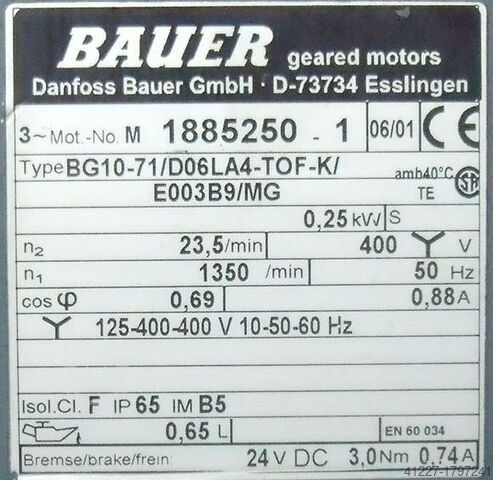 Aandrijfmotor 0,25 kW 23,5 tpm BAUER BG10-71/D06LA4