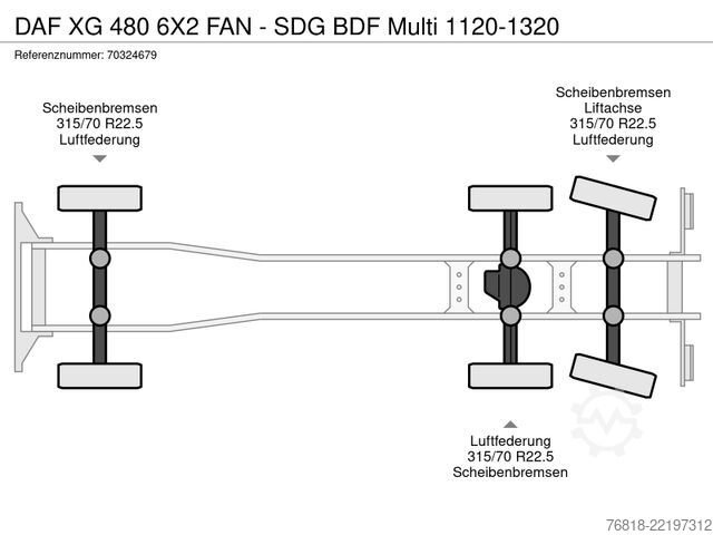Ladbil med udskifteligt lad DAF XG 480 6X2 FAN - SDG BDF Multi 1120-1320