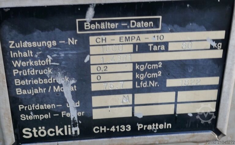 1000 Liter Container aus V2A Stöcklin 9749