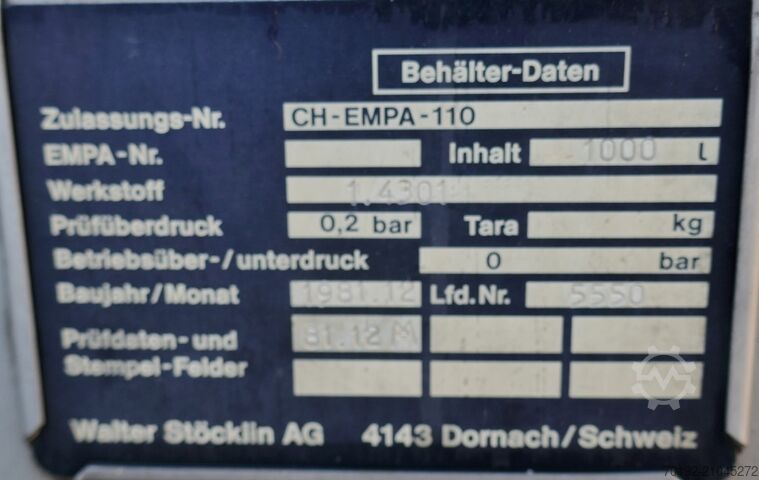 1000 Liter Container aus V2A Stöcklin 9749