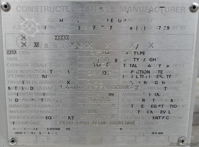 Δοχείο 1000 λίτρων από V4A BSI Biemont Soneco Industries 9729