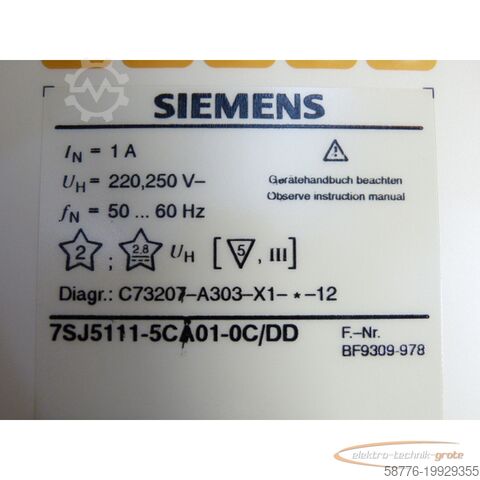 Komponente Siemens 7SJ5111-5CA01-0C / DD Überstromzeitschutz