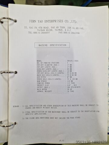 Maskin för tillv. av muttrar/brickor Jern Yao JNFP-17B5S