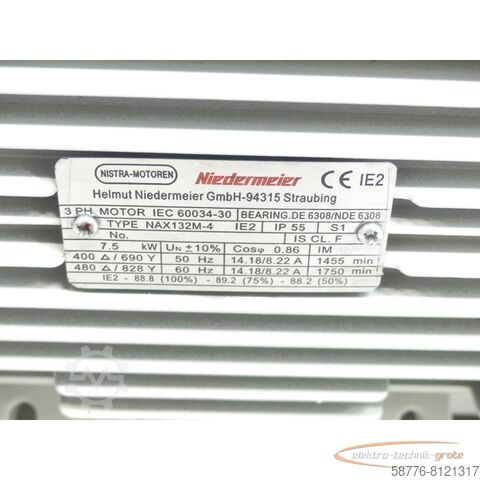 Motor Niedermeier NAX132M-4 Drehstrommotor SN:121016543