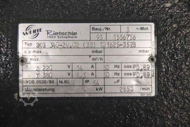 Sidekanalblæser 4 kW Rietschle SKG 340-2V.02