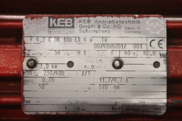 Motorreductor 3 kW 50 rpm KEB F 4.2 C DK 100 LX 4 W TW
