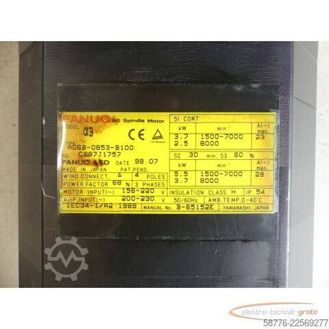 řídicí jednotka Fanuc A06B-0853-B100 / B-65152E AC Spindle Motor SN: C987J1757