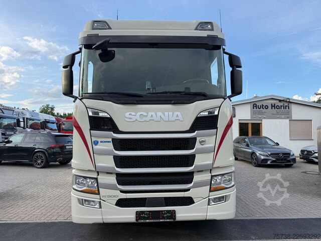Lastbil med flak SCANIA R500 6x2*4 Baustoff Fassi 215/Retarder/Vollluft
