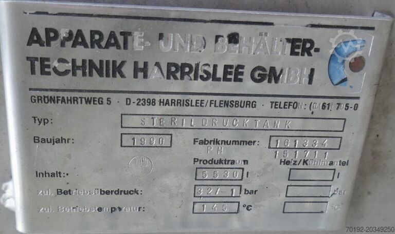 5530 Liter beheiz-/kühlbarer Druckbehälter / steriler Druckbehälter, Aisi 304 mit Flügelrührwerk Apparate- und Behältertechnik Harrislee 9681