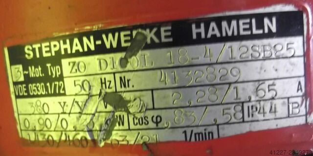 Gearmotor 0,5 / 0,9 kW 21/63 o / min Stephan Werke ZOD100L18-4/12SB25